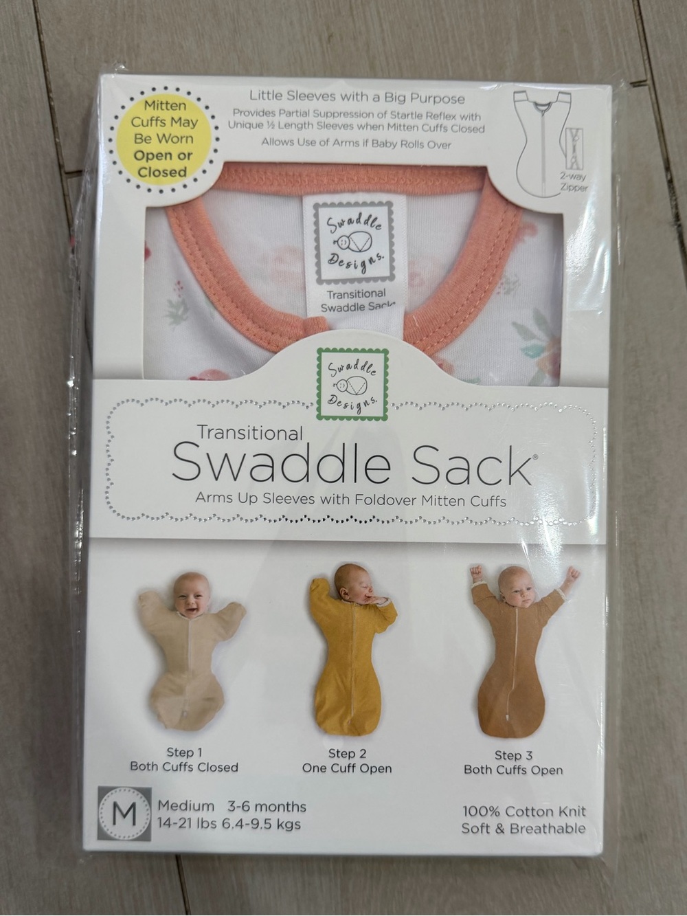 Swaddle Designs Coral-Trim Transitional Swaddle Sack